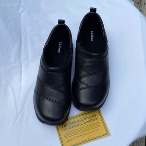 L.L. Bean Black Leather Comfort Moccasin II Stitch Casual Women’s Loafers NWB